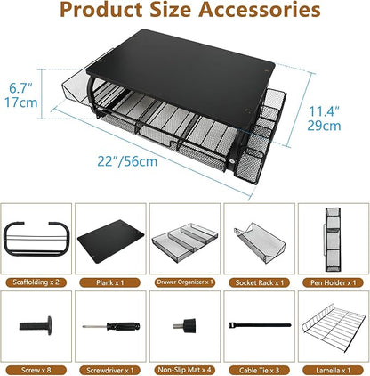 Desk Organizers and Accessories Monitor Riser, Monitor Stand with Drawer (2-Tier Drawers) with Large Side Storage Rack & Cable Management,66LBS/30KG, Office Organization, Black