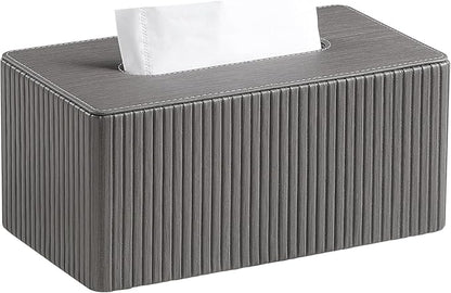 MEIBOOCH PU Leather Tissue Box Cover for 120(3-Ply)/ 160(2-Ply) Count Box of Tissues, Rectangle Tissue Box Holder for Bathroom Bedroom Living Room Office (Slate Grey Stripe)