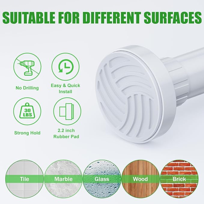 Ausemku Shower Curtain Rod 32-65 Inch Adjustable - 1 Inch Diameter Heavy Duty No drill Spring Tension Shower Rod, Non-Slip Rustproof Telescopic Rod for Bathroom, White