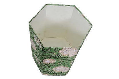 Generic 3.3 Gallon Cotton Hand Block Printed Paper Waste Basket |Small Decorative Trash Can for Housewarming Gifts in Living Room, Bedroom, Bathroom | Eco-Friendly, Plastic-Free (1, GREEN GE.)