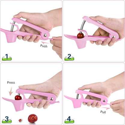 Cherry Pitter - UCMORX Stainless Steel Cherries Pitter Tool Cherries Corer Cherry Remover for Making Cherry Jam with Lock Design(Pink)