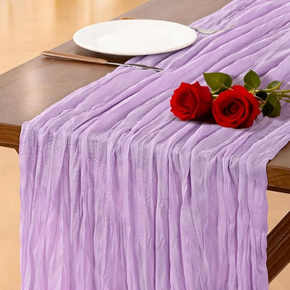 Socomi Lilac Purple Lavender Cheesecloth Table Runner Valentine's Day Boho Rustic Gauze 120 inch 10FT Cheese Cloth Runner for Wedding Party Baby Shower Birthday Home Decor Holiday Decorations