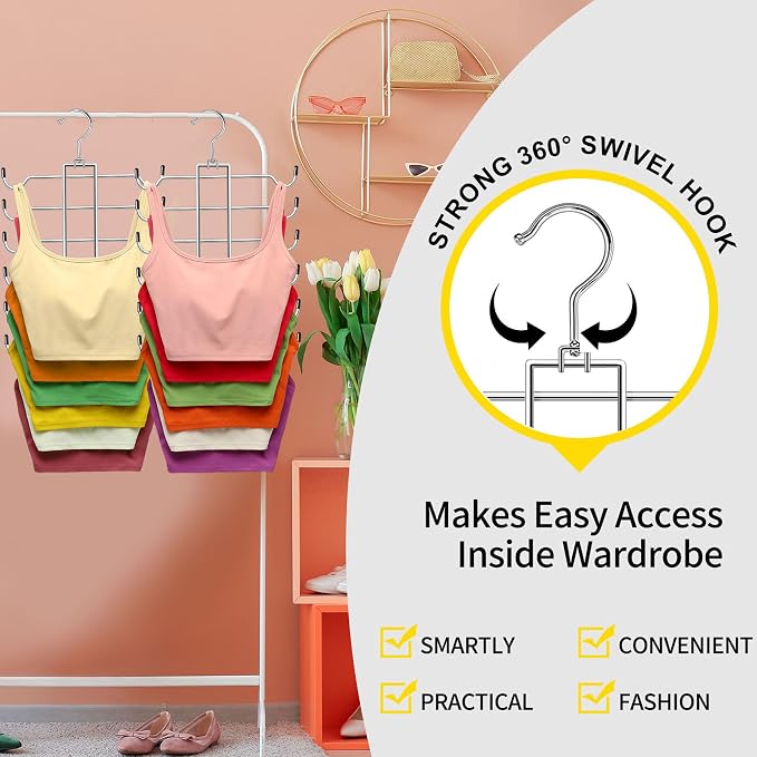 1 Pack Tank Top Hanger Space Saving, Closet-Organizer-and-Storage for Small Space, Non-Slip 6-Tier Hanging Sport Bras Holder, Dorm-Room-Essentials-for-College-Students-Girls Camisoles Swimsuits Dress