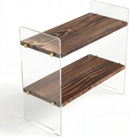 Coffee Station Organizer 2 Tier, Solid Wood Mug Shelffor Coffee Bar,Matcha Station,Tea Storage - Holds Mugs,Beans,Syrup,Cups,Tirrers (Dark Brown Wood Grain, 15.4" L x 5.7" W x 13.4" H)
