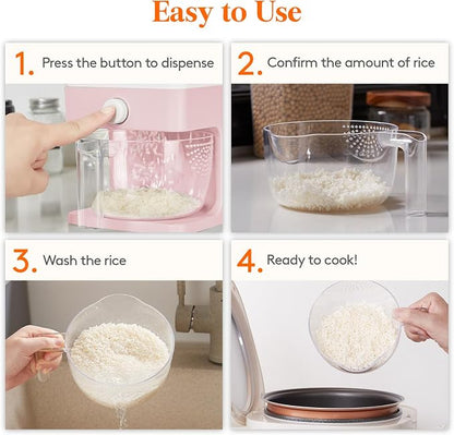 Lifewit 2 Pack Rice Dispenser 25 Lbs(11.3kg), Rice Storage Container Sealed Moisture Proof with Measuring Cup for Kitchen Pantry Household, BPA-Free, Pink