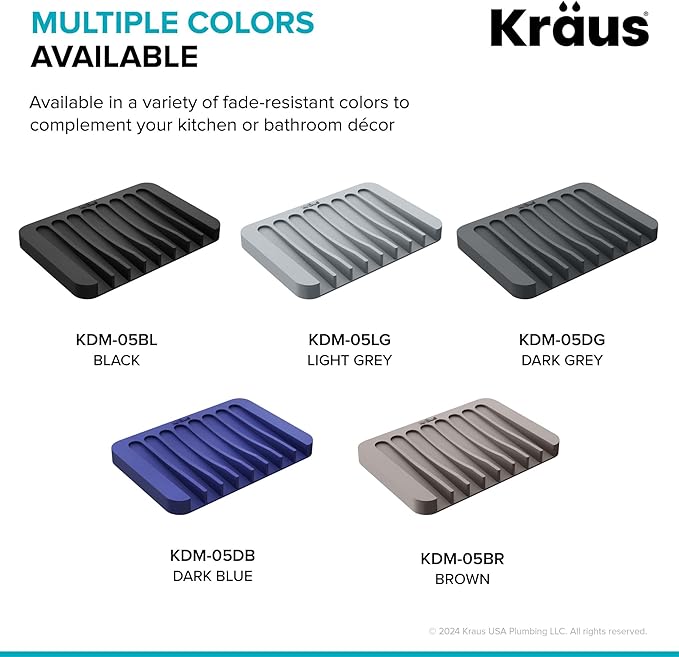 KRAUS Multipurpose Self-Draining Silicone Soap Dish/Sponge Holder for Bathroom or Kitchen Counter in Light Grey, KDM-05LG