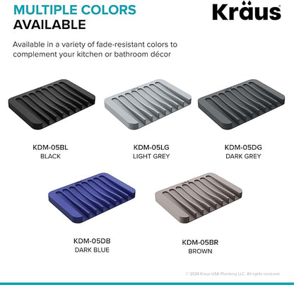 KRAUS Multipurpose Self-Draining Silicone Soap Dish/Sponge Holder for Bathroom or Kitchen Counter in Dark Grey, KDM-05DG