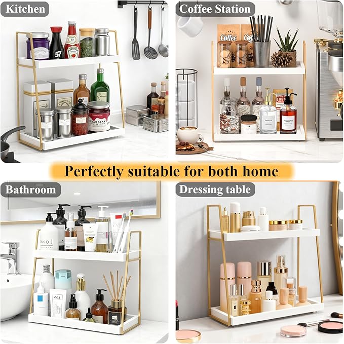 Coffee Bar Organizer for Countertop, Multifunctional Coffee Station Organizer for Accessories Storage, 2 Tier Wooden Shelf for Coffeebar, Countertop, Corner