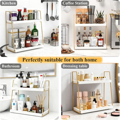 Coffee Bar Organizer for Countertop, Multifunctional Coffee Station Organizer for Accessories Storage, 2 Tier Wooden Shelf for Coffeebar, Countertop, Corner