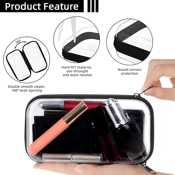 Topfinder Clear Hard Shell Zipper Case,Clear Toy Storage Pouch,Waterproof Transparent Organizer Cosmetic Case for Travel, Office, Home (Black, 3*M)
