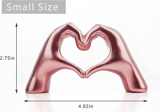 Small Heart Hands Sculpture Decor for Living Room Bedroom Bookshelf Coffe Table, Love Finger Statue Modern Aesthetic Home Decor, Unique Gift for Wedding Christmas Birthday (Shiny Pink)