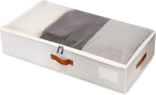 Large Under Bed Storage, 2 Pack Under Bed Storage Containers with Clear Cover, Reinforced Handles and Label Pocket for Dorms, Clothes, Shoes, Blankets, Linens, Only Needs 6" of Clearance
