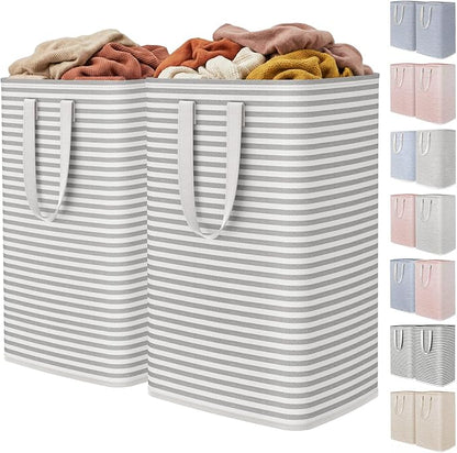 Lifewit 2 Pack Laundry Hamper Large Collapsible Laundry Baskets, Freestanding Waterproof Clothes Hamper with Easy Carry Handles in Laundry Room Bedroom Bathroom College Dorm, Grey, 2 x 80L