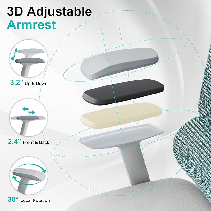 Ergonomic Office Chair with Lumbar Support,Headrest, and6D Armrests - Mesh Computer Chair with Coat Hook-500 lbsWeight Capacity - Extra-Wide Seat- High-Back Office Chair, Blue