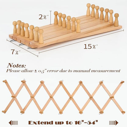 Wall Rack with 20 Hooks, Wooden Wall Expandable Coat Rack for Coat, Hats, Baseball Caps, Coffee Mug, Jewelry(Natural)