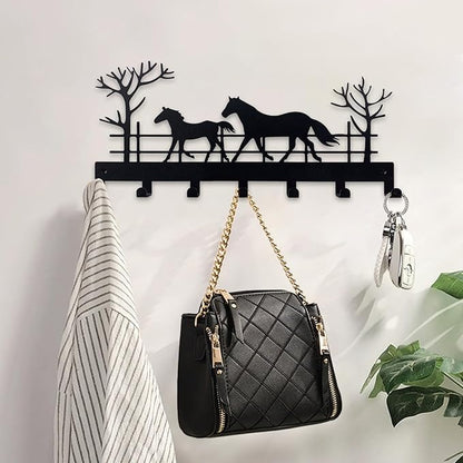 Metal Horse Key Holder for Wall,Metal Key Organizer Wall Decorative with 7 Hooks,Black Wall Mount Key Holder for Entryway,Front Door,Hallway,Office