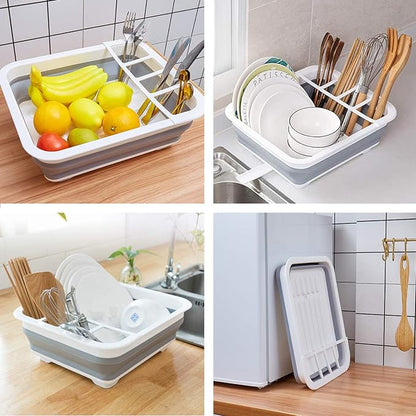THANSTAR Collapsible Dish Drying Rack Portable Dinnerware Drainer Organizer for Kitchen RV Campers Travel Trailer Space Saving Kitchen Storage Tray