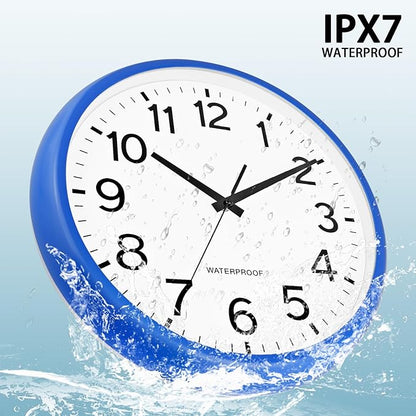 Caysie 16 Inch Sealed Large Outdoor Clock Waterproof, Silent Battery Operated Weatherproof Wall Clocks for Pool Patio Outside Home (Blue)