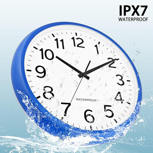 Caysie 16 Inch Sealed Large Outdoor Clock Waterproof, Silent Battery Operated Weatherproof Wall Clocks for Pool Patio Outside Home (Blue)