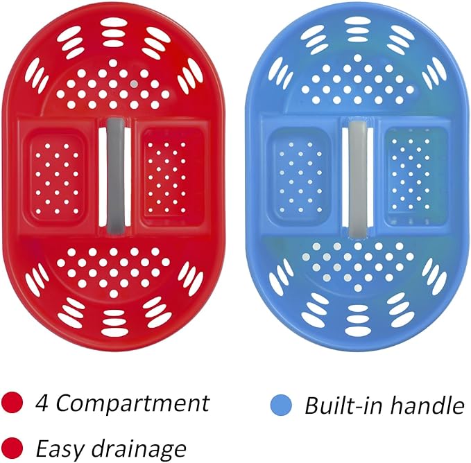 Large Shower Caddy Portable 2PC - Made in USA Plastic Jumbo Size Dorm Storage Candy Tote with Handle Shower Organizer for Bathroom, Pantry, Kitchen, College Dorm, Red/Periwinkle