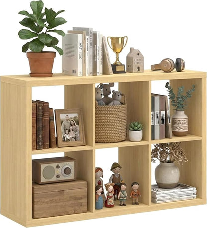 WannabeMyself【2026 Wooden Thick Frame】 6 Cube Storage Organizer with Anti-Tipping Kits, Reversible Open Back Book Shelf,Bookcase for Living Room,Bedroom,Entrance Hall,Office,11.6×36.3×24.6,Oak Color