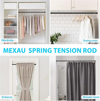 MEXAU Black Shower Curtain Rod 30 To 64 Inch Tension Shower Rod For Bathroom 7/8" Adjustable Spring Curtain Rod No Drilling Spring Curtain Rod Black Tension Tension Rods for Windows Doorway Closet