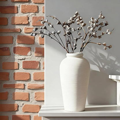 NEBRYX Large Ceramic Vase, 11 inch Minimalist Vase for Home Decor, Handmade Farmhouse Flower Vase for Table Centerpiece, Wedding, Living Room, Kitchen Decoration, Shelf Decor (Rice White)