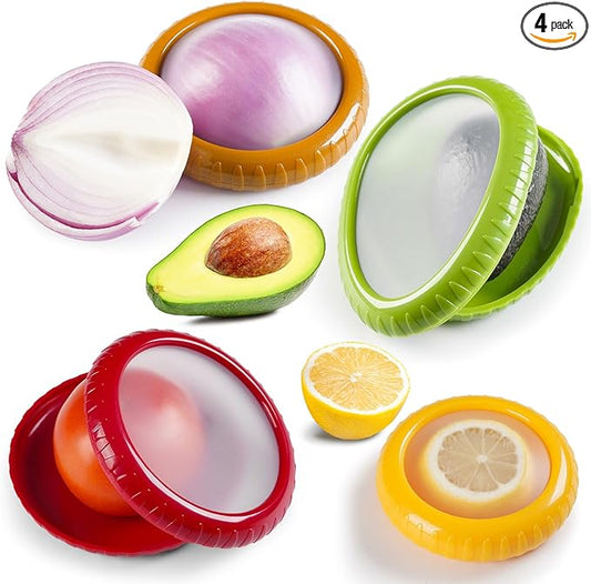 Avocado Saver & Onion Storage Set,4 Pcs Silicone Fruit Vegetable Anti-oxidation Box,Reusable Fridge Fresh Pod Food Storage,Perfect Lemons Tomato Garlic Containers