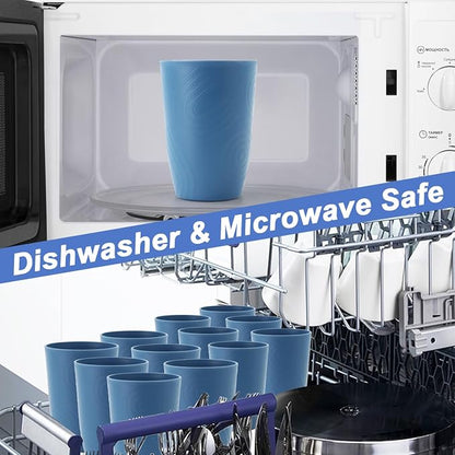 PYRMONT Wheat Straw Cups 16 Oz Alternative Plastic Cups Set of 6 Unbreakable Water Cups for Kitchen Dishwasher & Microwave Safe Drinking Cups for Camping,Office,RV Stackable Cups-Darkblue