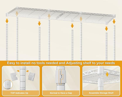 ULIFHOME E14C Heavy Duty Closet Organizer System，Freestanding Clothing Racks for Hanging Clothes，Adjustable Garment Rack 58" W × 16" D × 77" H Hold 860 lbs，White Rack with White Cover