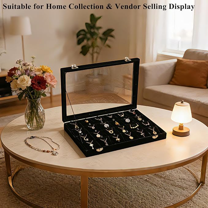 Jewelry Box Necklace Organizer Tray, Black Necklace Display Case Storage Jewelry Necklaces Display Stand 24 Slot Pendant Holder for Women