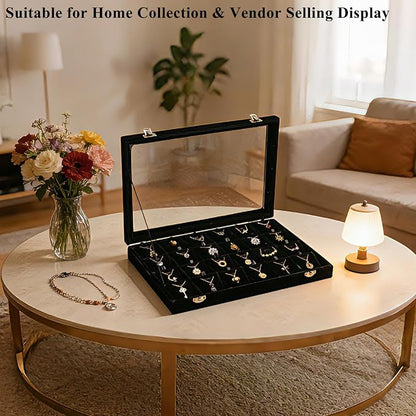 Jewelry Box Necklace Organizer Tray, Black Necklace Display Case Storage Jewelry Necklaces Display Stand 24 Slot Pendant Holder for Women