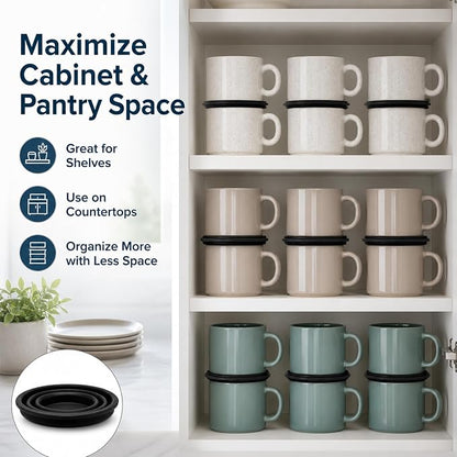 4-Pack Mug Organizer for Kitchen Cabinet, Stackable Coffee Mug Storage – Adjustable Cup Organizer for Tea Cups, Coffee Mugs, Glassware – Space-Saving Under Cabinet & Pantry Storage Solution