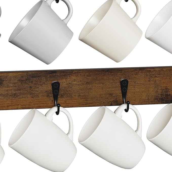 YINMIT Coffee Mug Holder Wall Mounted, Wood Mug Racks with 12 Hooks, Coffee Cup Holder for Wall with Storage Shelf, Cups Rack for Home, Kitchen