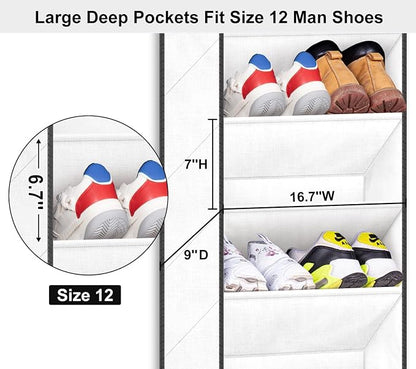 SLEEPING LAMB Over The Door Shoe Organizer for Closet with Large Deep Pockets, Narrow Shoe Rack for Door Hanging Boots Storage, White