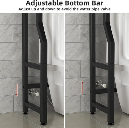 Livilord 3 Tier Over The Toilet Storage Rack with Toilet Paper Holder, Metal Freestanding Bathroom Shelves with 4 Hooks, Over Toilet Storage Shelf for Bathroom Storage, Black