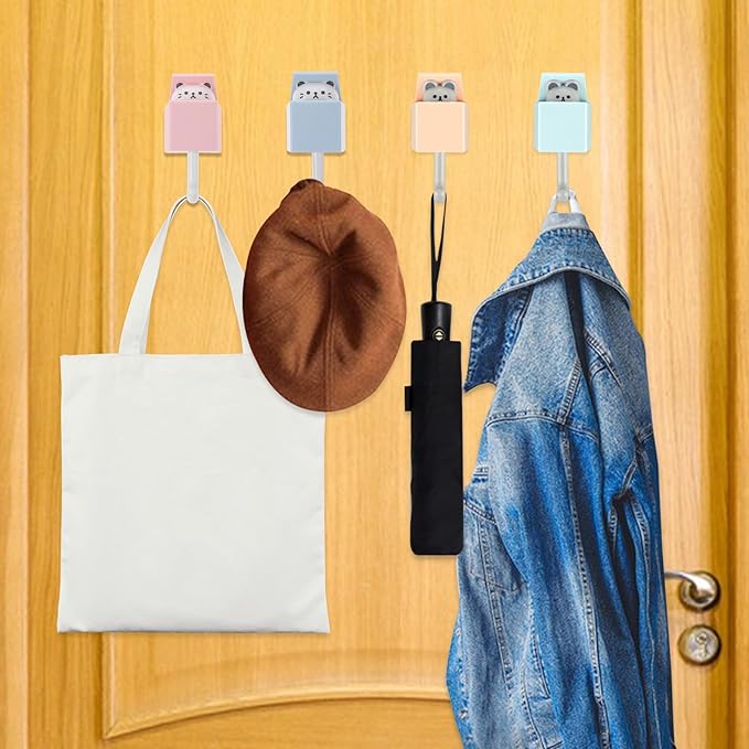 4 Packs Cat Hooks for Wall, Creative Adhesive Cute Pet Hooks Coat Hook for Wall Hanging Decorations, Utility Cat and Mouse Key Hook for Key, Scarf, Hat, Towel, Coat, Bag (Multicolor, 4PCS)
