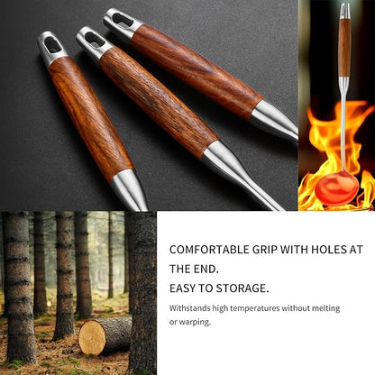 18/10 Stainless Steel Kitchen Utensils Set with Wood Handle Metal Cooking Utensils Set, 6-Piece - Spatula, Spoon, Ladle, Skimmer, Slotted Spoon, Pasta