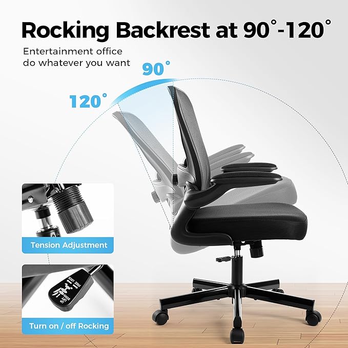 MAISON ARTS Office Chair, Ergonomic Desk Chair with Height Adjustable Lumbar Support, Mesh Design, Flip-up Armrests, Rocking Backrest, Executive Rolling Swivel Comfortable Task Chair for Home Office