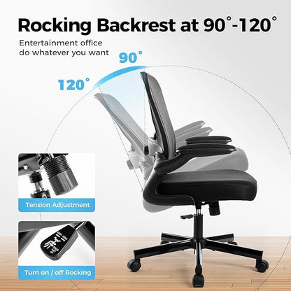 MAISON ARTS Office Chair, Ergonomic Desk Chair with Height Adjustable Lumbar Support, Mesh Design, Flip-up Armrests, Rocking Backrest, Executive Rolling Swivel Comfortable Task Chair for Home Office