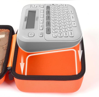 Case Compatible with Brother P-Touch PTD220 210 Home/Office Everyday Label Maker, Storage Holder Carrying Organizer for Label Tapes, AC Adapter, Charging Cables (Box Only) -Orange
