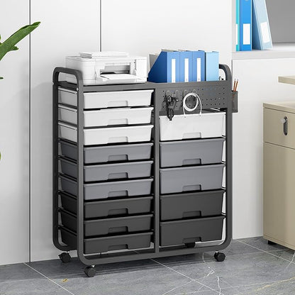 Rolling Storage Cart with Drawers, Storage Organizer Cart with Wheels and Wooden Tabletop,Utility Cart for Living Room, Classroom, Bedroom,Bathroom,Dorm,Office (Grey)