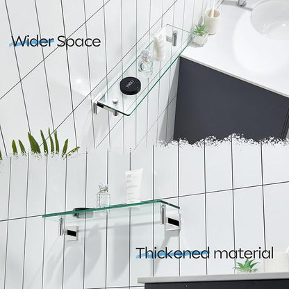 KOKOSIRI Bathroom Shelves Wall Mounted Floating Glass Shelf Polished Stainless Steel 20-Inch Kitchen Hanging Rack for Storage/Room Decor B1105CH-L20