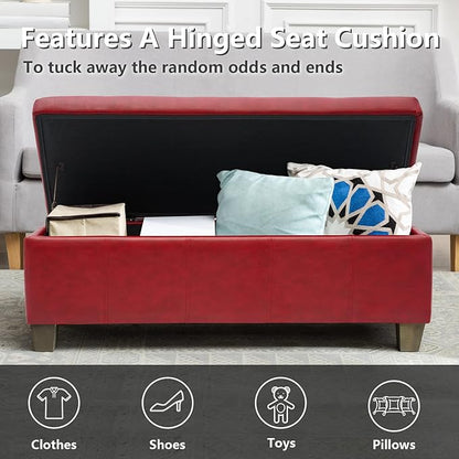 41" Storage Ottoman, Storage Bench with Safety Hinge, Upholstered Synthetic Leather Ottoman Bench for Bedroom, Living Room, Entryway, Hallway, Foot Rest, Support 500lbs