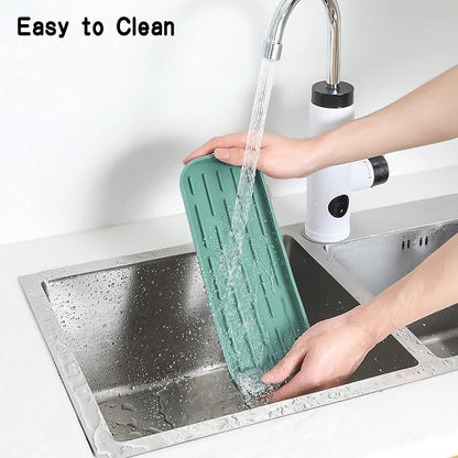 MicoYang Silicone Kitchen Sink Organizer Tray for Multiple Usage,Eco-Friendly Sponges Holder for Kitchen Bathroom Counter or Sink,Dish Soap Dispenser,Scrubber,Bottle,Cup (Green, 12"×4")