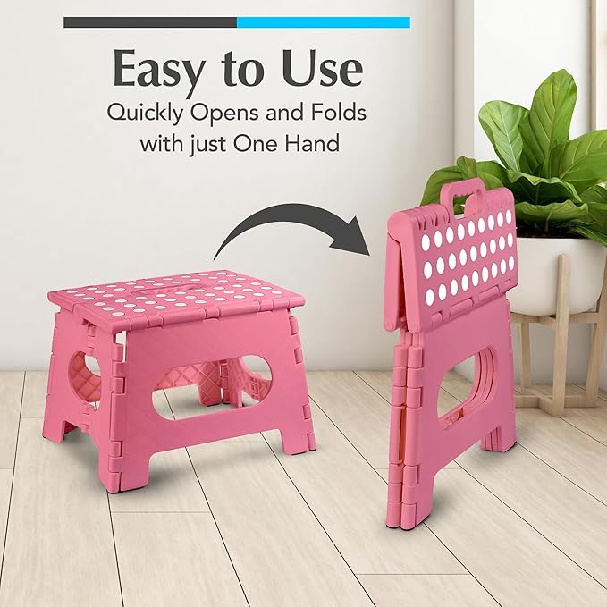 Handy Laundry Folding Lightweight Step Stool - Sturdy Enough to Support Adults - Opens Easy with One Flip - Great for Kitchen, Bathroom or Bedroom (Pink - 9 Inch)