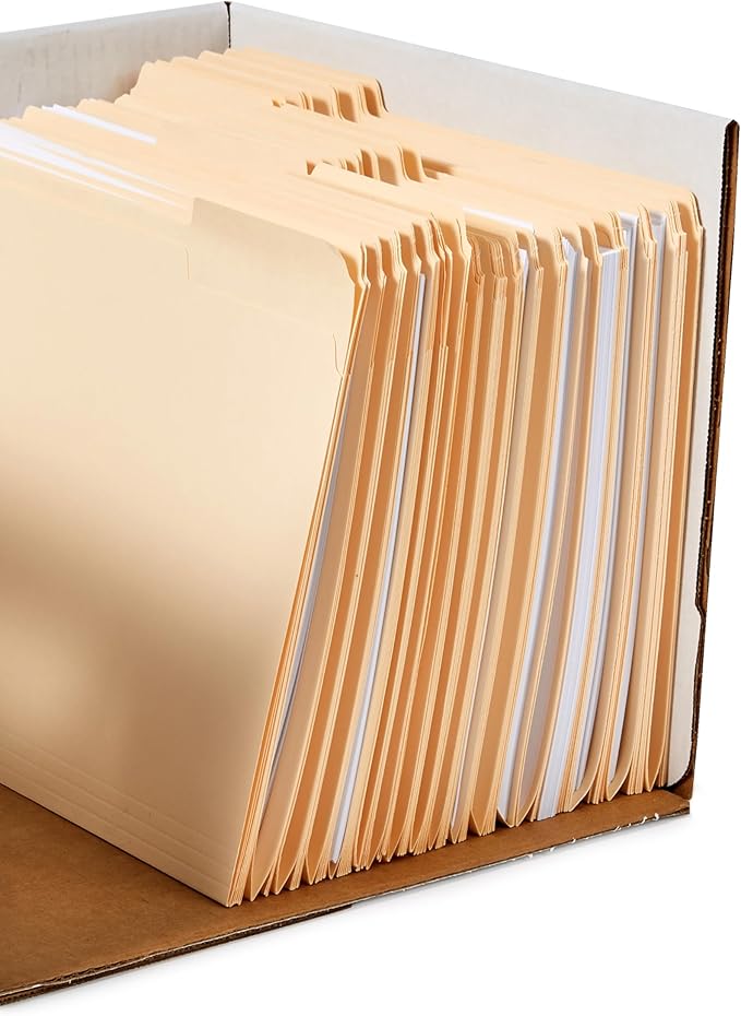 Amazon Basics Medium Duty Storage/Filing Boxes with Lid and Handles, Legal/Letter Size, Collapsible, Foldable, Tape-Free Assembly, 16.2" L x 12.5" W x 10.5" H, White, 12-Pack