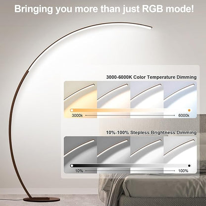 RGB Floor Lamp with 3 Color Temperatures, Ultra Bright 1800LM Smart Arc LED Floor Lamp with Remote Control, Music Sync, Scene Modes, Modern Standing Tall Lamp for Bedroom Living Room Gaming Room-Brown