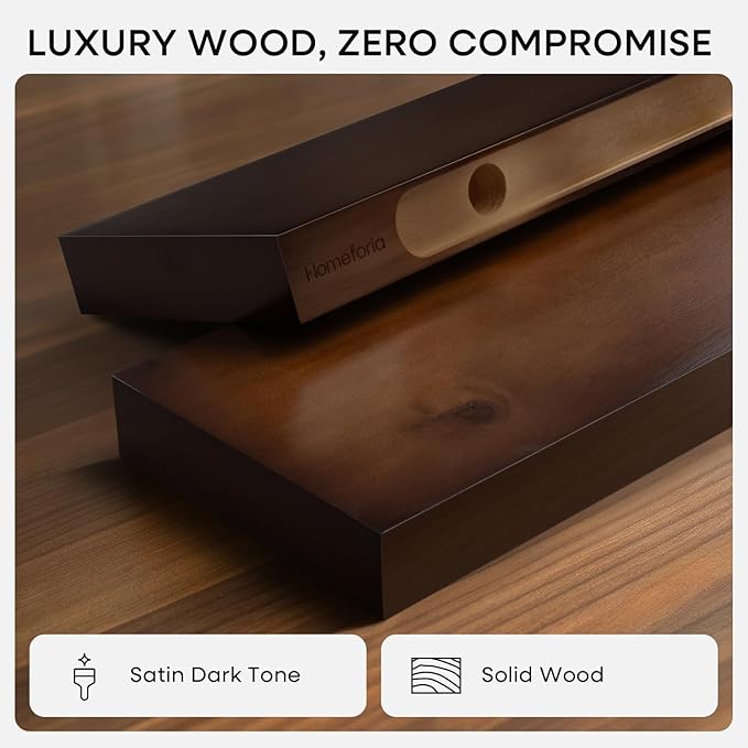 Homeforia Walnut 12 inch Floating Shelf, High End Solid Real Wood Small 12inch Floating Shelves for Wall Mounted, Dark Brown 12in Floating Shelves, Heavy Duty Bracket, 12 X 6.5 X 1.75 inches, Set of 2