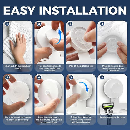 Suction Cup Razor Holder for Shower,Heavy-Duty 7KG Suction Hooks for Razor,Towel,Loofah,Removable Damage-Free Metal Shower Hook,Shaver Holder,2 Pack(Matte White)